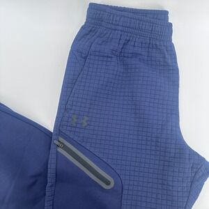 Under Armour Joggers Mens Medium Blue Grid Textured Zipper Pocket Sweatpants
